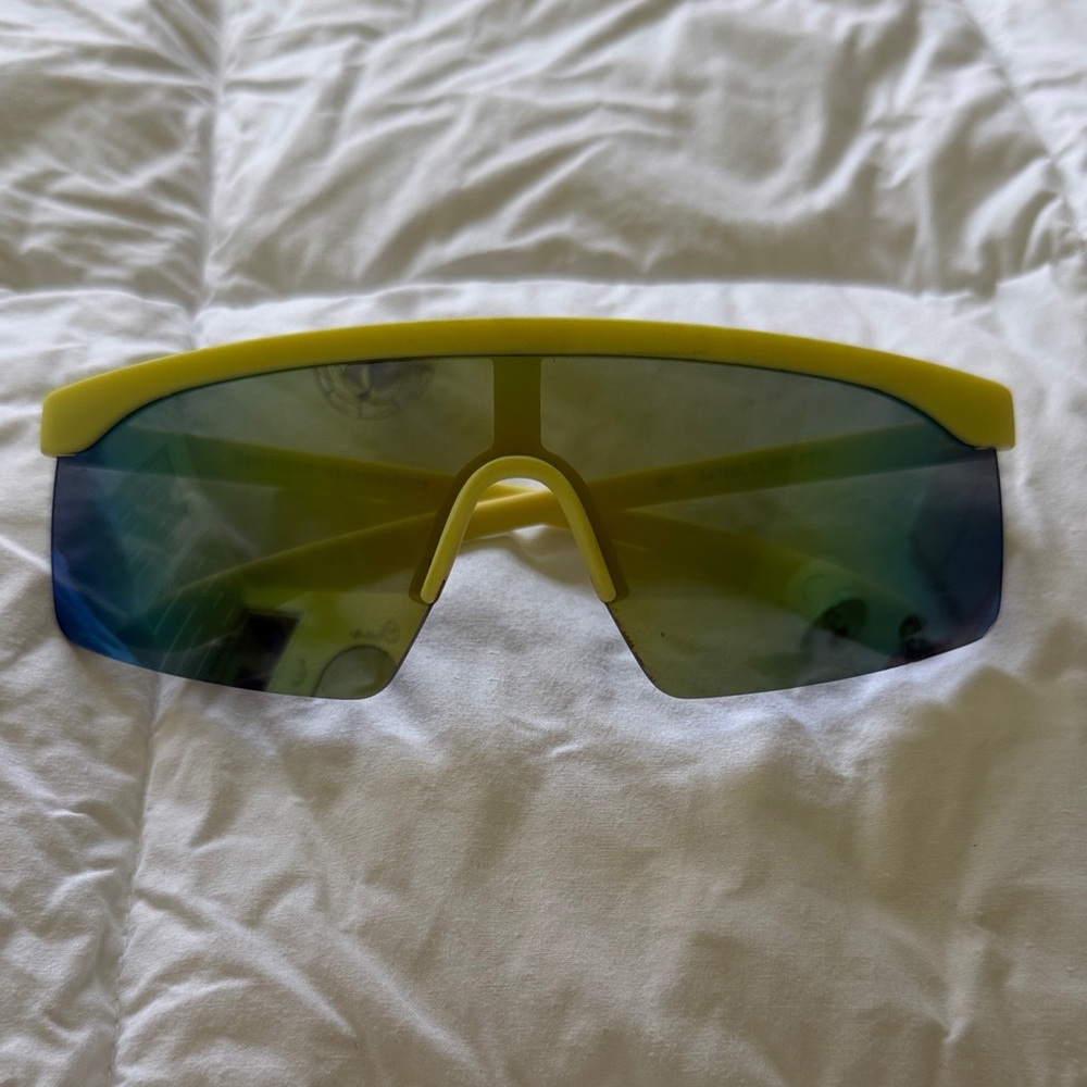 Yellow Rim Shield Sunglasses with Mirrored Lenses